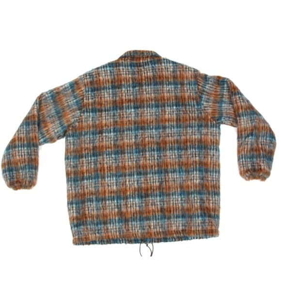 SOUTH2 WEST8 Coach Shaggy Plaid Brown Blue Men's Coat Jacket Japan sz L /654 - Picture 3 of 5